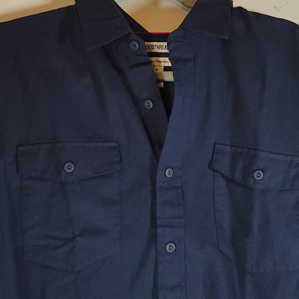 Amazon Mens Navy Blue Goodthread Standard Fit Ripstop Dobby Button Up Shirt M - Picture 4 of 9